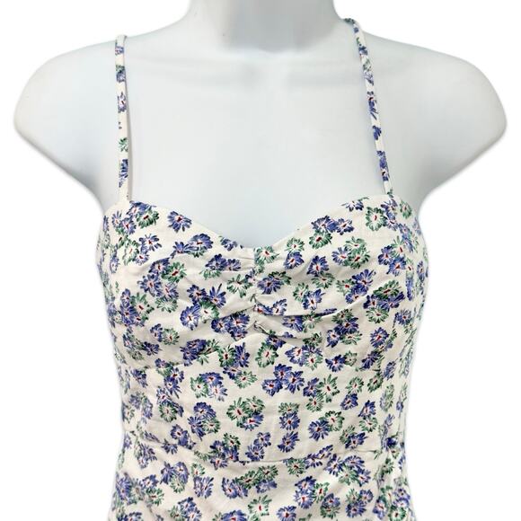 Zara White Blue Green Floral Cross Strap Front Slit Midi Dress size XS NEW Tags - Picture 10 of 13